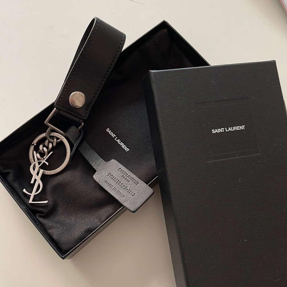 SOLD YSL Black Leather Keychain